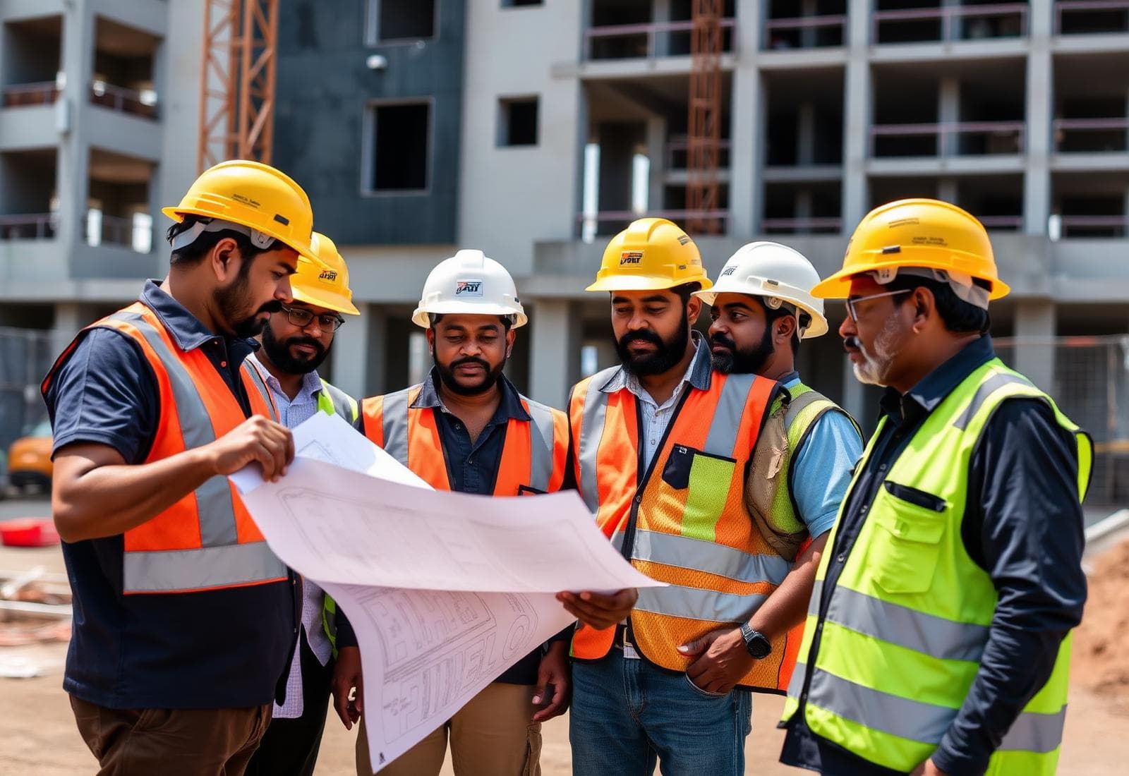 Site team reviewing plans